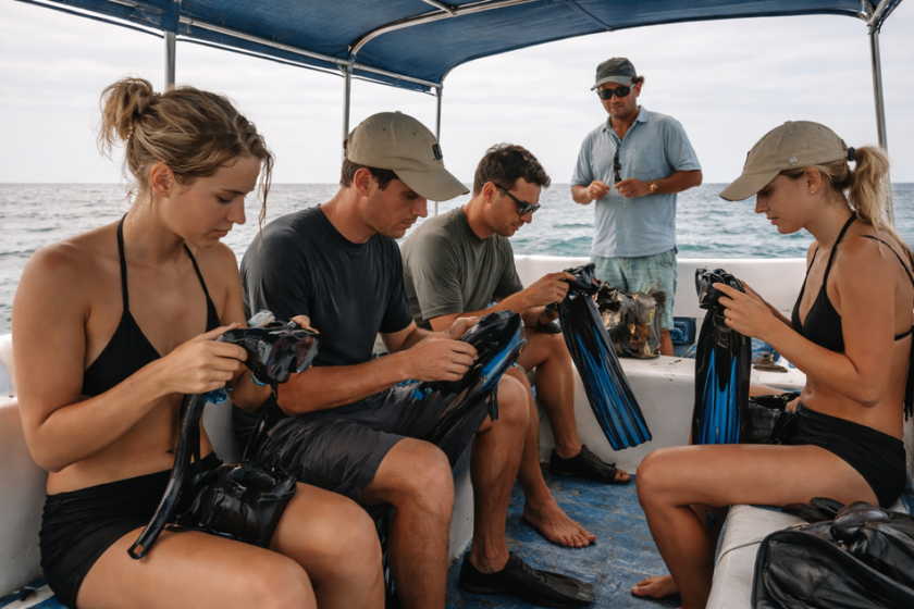 Préparation pour sortie snorkeling au Mexique